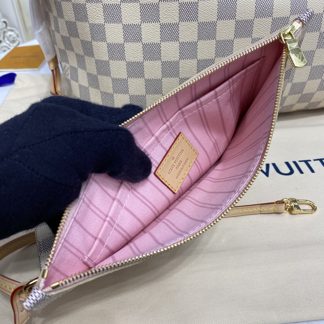 Louis Vuitton NEVERFULL GM Damier Azur Handbag N41604 Pink